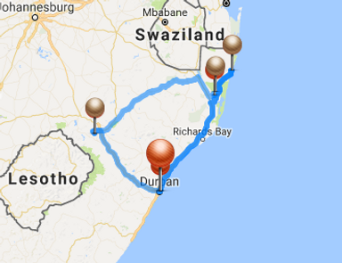 9-day South African Tour Map